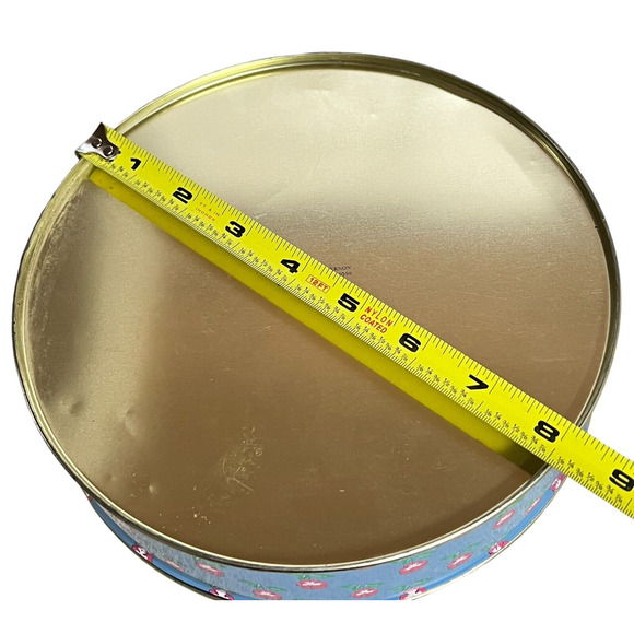 Lillian Vernon Vtg 1986 Tin Trinket Button Box Blue With Red Flowers Country - Picture 8 of 8